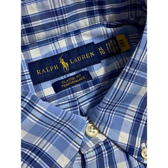 Polo Ralph Lauren Blue Plaid Nylon Blend Shirt Size XL Long Sleeve Performance - Picture 3 of 8